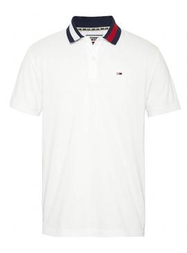 Polo Tommy Jeans Flag Neck Blanco Hombre
