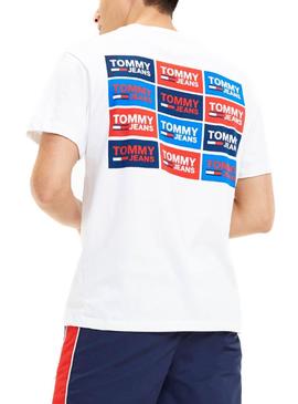 Camiseta Tommy Jeans Back Multilogos Blanco Hombre