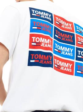 Camiseta Tommy Jeans Back Multilogos Blanco Hombre