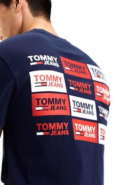Camiseta Tommy Jeans Back Multilogos Azul Hombre
