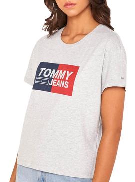 Camiseta Tommy Jeans Box Logo Gris Mujer