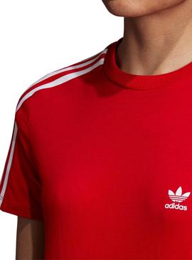 Camiseta Adidas 3 bandas Rojo Mujer