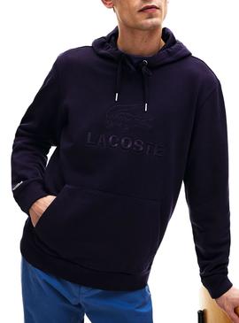 Sudadera Lacoste Logo Bordado Capucha Azul Hombre