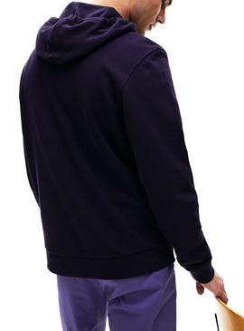 Sudadera Lacoste Logo Bordado Capucha Azul Hombre