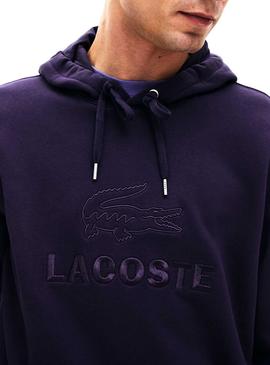 Sudadera Lacoste Logo Bordado Capucha Azul Hombre