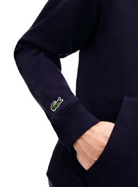 Sudadera Lacoste Logo Bordado Capucha Azul Hombre