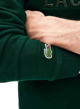 Sudadera Lacoste Logo Bordado Verde Hombre