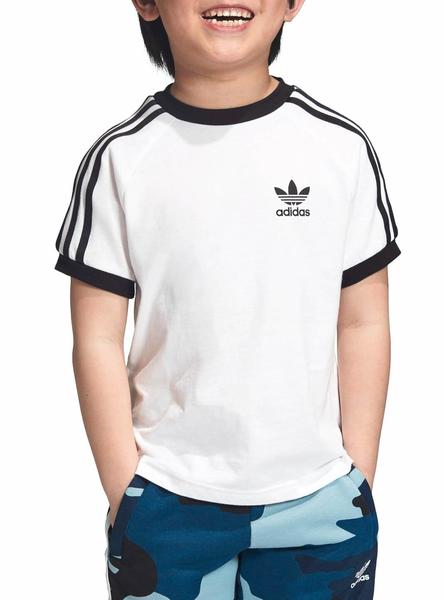 Él mismo Decremento Ciego Camiseta Adidas 3 Stripes Blanco Niño