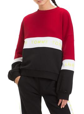 Sudadera Tommy Jeans Colorblock Rojo Mujer