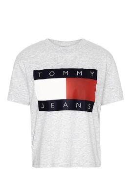 Camiseta Tommy Jeans Flag Gris Para Mujer