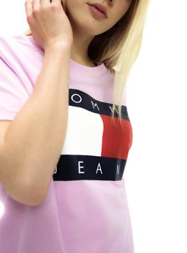 Camiseta Tommy Jeans Flag Rosa Para Mujer