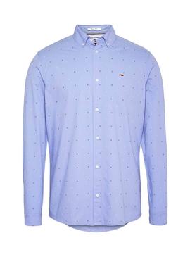 Camisa Tommy Jeans Disty Print Azul Para Hombre