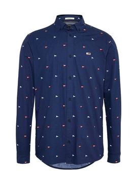 Camisa Tommy Jeans Disty Print Marino Hombre