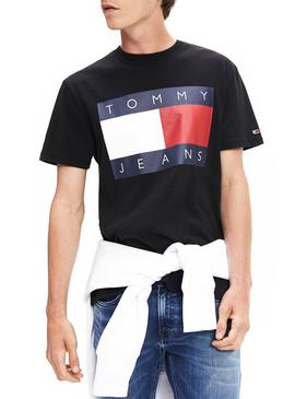 Camiseta Tommy Jeans Flag Negro Para Hombre