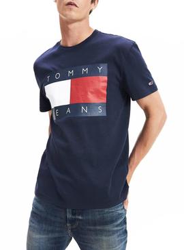 Camiseta Tommy Jeans Flag Marino Para Hombre