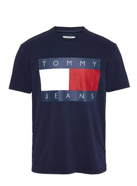 Camiseta Tommy Jeans Flag Marino Para Hombre