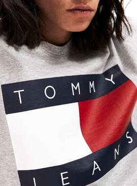 Camiseta Tommy Jeans Flag Gris Para Hombre