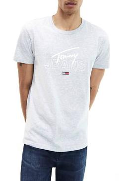 Camiseta Tommy Jeans Script Logo Gris Hombre