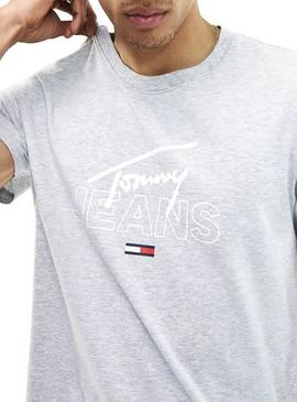 Camiseta Tommy Jeans Script Logo Gris Hombre