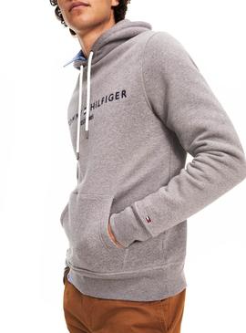 Sudadera Tommy Hilfiger Logo Hoody Gris Hombre