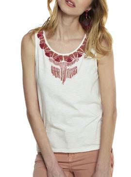 Camiseta Naf Naf Abalorios Blanco Mujer