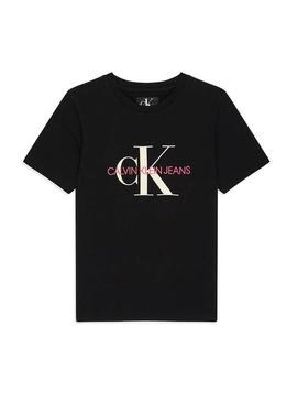 Camiseta Calvin Klein Monogram Negro Para Niña