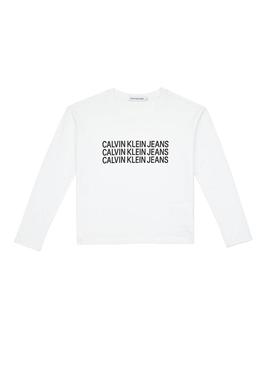 Camiseta Calvin Klein Triple Logo Blanco Para Niña