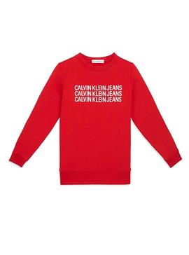 Sudadera Calvin Klein Triple Logo Rojo Para Niña