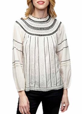 Blusa Naf Naf Bordados Beige Para Mujer