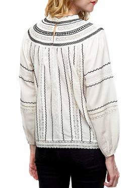 Blusa Naf Naf Bordados Beige Para Mujer