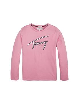 Camiseta Tommy Hilfiger Signature Rosa Para Niña