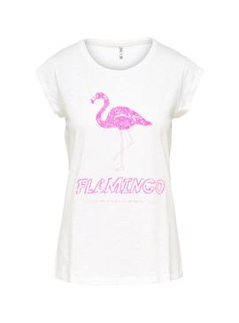 Camiseta Only Flamingo Blanca Mujer