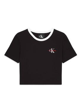 Camiseta Calvin Klein Monogram Crop Negro Mujer