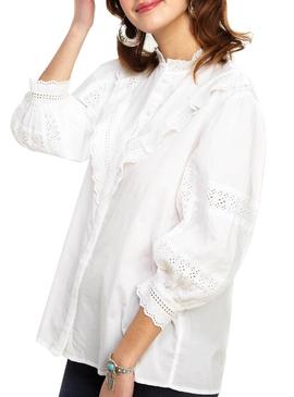 Camisa Naf Naf Bordados y Volantes Blanca Mujer