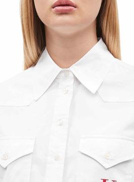 Camisa Calvin Klein Cropped Satin Mujer Blanco
