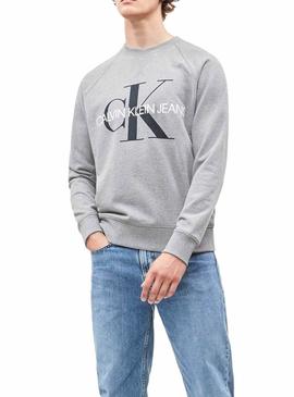 Sudadera Calvin Klein Washed Monogram Gris Hombre