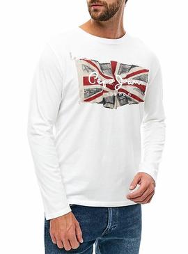 Camiseta Pepe Jeans Flag Logo LS Blanco Hombre