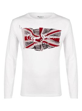 Camiseta Pepe Jeans Flag Logo LS Blanco Hombre