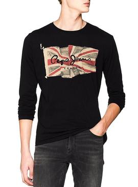 Camiseta Pepe Jeans Flag Logo LS Negro Para Hombre