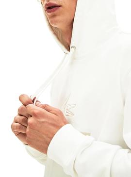 Sudadera Lacoste Logo Capucha Blanco Hombre