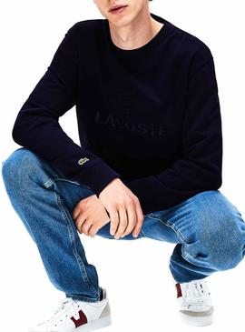 Sudadera Lacoste Logo Bordado Marino Para Hombre