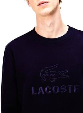 Sudadera Lacoste Logo Bordado Marino Para Hombre