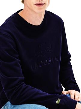 Sudadera Lacoste Logo Bordado Marino Para Hombre