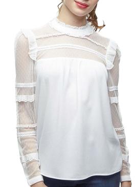 Blusa Naf Naf Transparencias Blanco Mujer