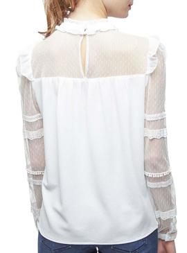 Blusa Naf Naf Transparencias Blanco Mujer