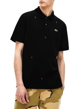 Polo Lacoste Live Negro Rosas Para Hombre