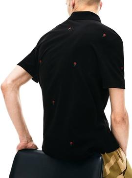 Polo Lacoste Live Negro Rosas Para Hombre