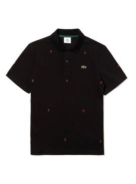 Polo Lacoste Live Negro Rosas Para Hombre