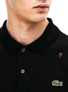 Polo Lacoste Live Negro Rosas Para Hombre