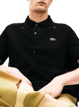 Polo Lacoste Live Negro Rosas Para Hombre